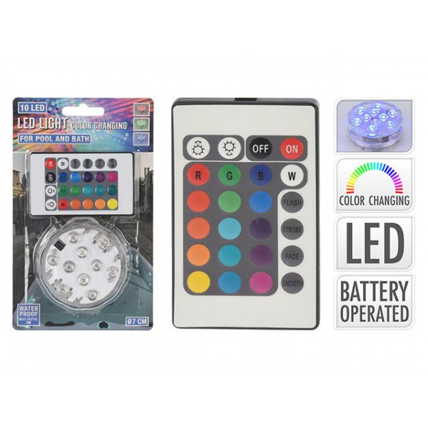 Лампа-подсветка для бассейна/ванной 10LED, разные цвета, пульт Лампа-подсветка для бассейна/ванной 10LED, разные цвета, пульт