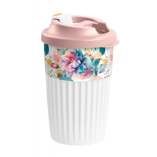Термостакан Phibo 450ml с клапаном "Цветы", розовый