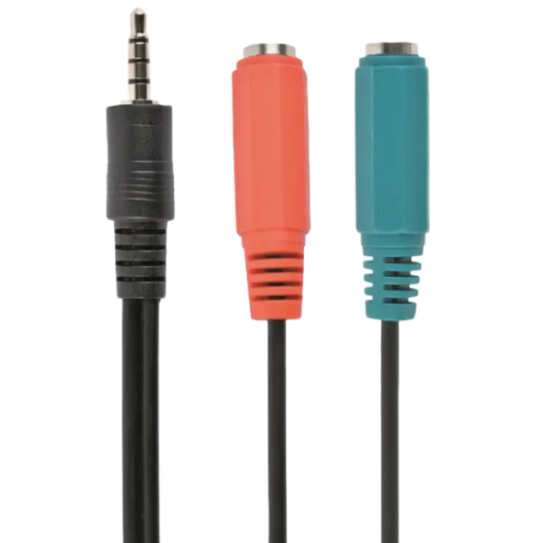 Аудио адаптер Cablexpert CCA-417, 3.5mm 4-pin (M) - 2x 3.5mm 3-pin (F), 0,2м, Чёрный