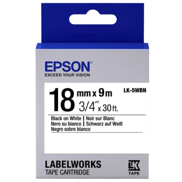 Cartuş de bandă Epson LK-5WBN, 18 mm x 9 m Cartuş de bandă Epson LK-5WBN, 18 mm x 9 m