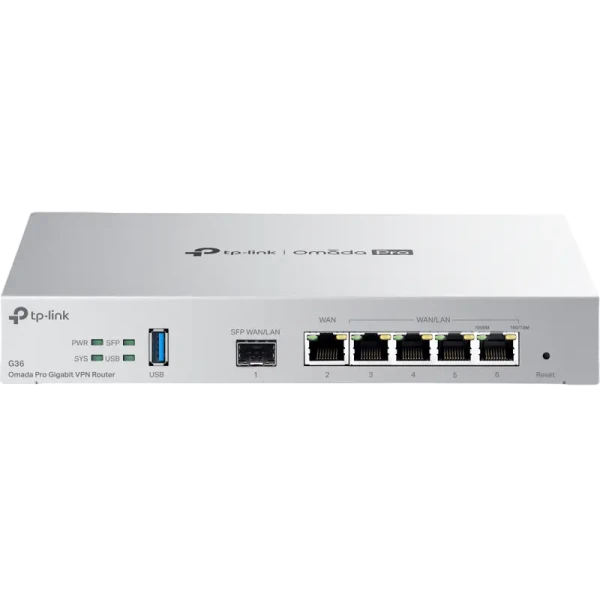 Gigabit Omada Pro VPN Router TP-LINK "G36 ", 4xGbit WAN/LAN, 1x Gbit WAN, 1xGbit SFP LAN/WAN, USB3.0 Gigabit Omada Pro VPN Router TP-LINK "G36 ", 4xGbit WAN/LAN, 1x Gbit WAN, 1xGbit SFP LAN/WAN, USB3.0