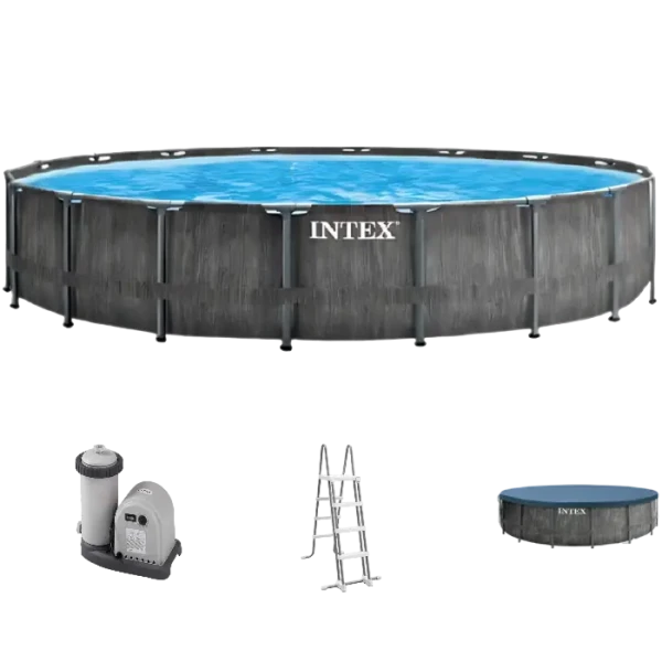 Piscină cu cadru metalic Intex GreyWood Premium, 24311L, Gri închis, 26744 Piscină cu cadru metalic Intex GreyWood Premium, 24311L, Gri închis, 26744