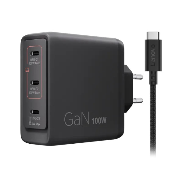 Lenovo USB-C Multi-port 100W GaN Charger, 3xUSB-C; (WxDxH): 70x70x30.5 mm, Weight: 240 g., USB-C cab Lenovo USB-C Multi-port 100W GaN Charger, 3xUSB-C; (WxDxH): 70x70x30.5 mm, Weight: 240 g., USB-C cab