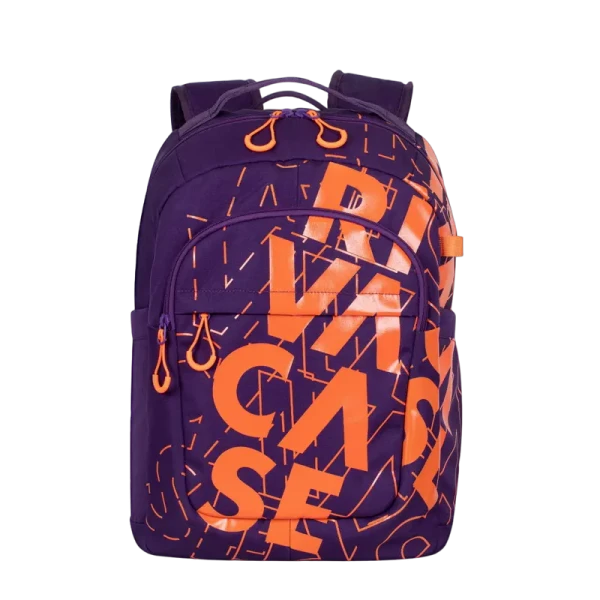 Rucsac zilnic RivaCase Heide, 15.6", Poliester, Violet/Portocaliu