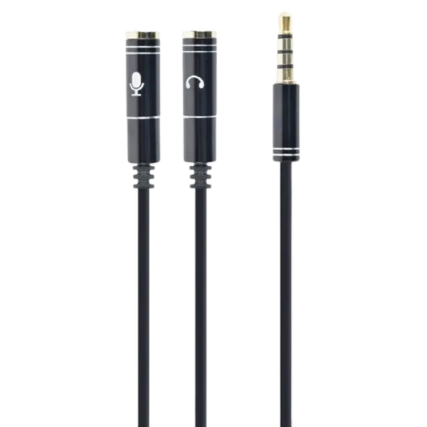 Audio Adaptor Cablexpert CCA-417M, 3.5mm 4-pin (M) - 2x 3.5mm 3-pin (F), 0,2m, Negru