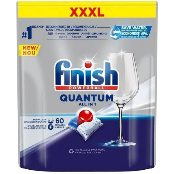 Tablete pentru mașina de spălat vase Finish Quantum Regular All in One, 60 buc