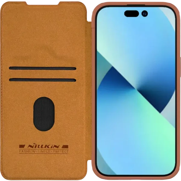Husă tip carte Nillkin iPhone 15 Plus - Qin Pro, Maro Husă tip carte Nillkin iPhone 15 Plus - Qin Pro, Maro