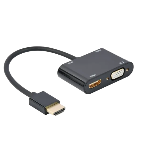 Adaptor Cablexpert A-HDMIM-HDMIFVGAF-01, HDMI (M) - HDMI (F) + VGA, 0.15 m, Negru