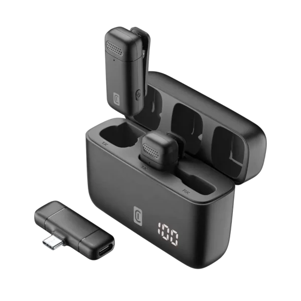 Microfon portabil pentru înregistrare vocală Cellularline Talk Pro, Fără fir/Cu fir, Negru