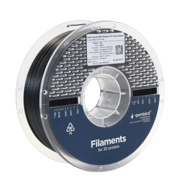 Filament pentru imprimantă 3D Gembird 3DP-ABS1.75HY-01-BK, ABS, Negru, 1.75 mm, 1kg