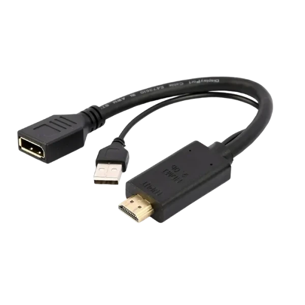 Видеоадаптер Cablexpert A-HDMIM-DPF-01, HDMI (M) - DisplayPort, USB Type-A, 0,1м, Чёрный Видеоадаптер Cablexpert A-HDMIM-DPF-01, HDMI (M) - DisplayPort, USB Type-A, 0,1м, Чёрный