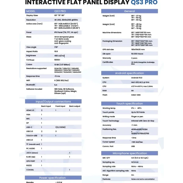 Interactive Display StarBoard IFPD-QS3-PRO-86 86" Interactive Display StarBoard IFPD-QS3-PRO-86 86"