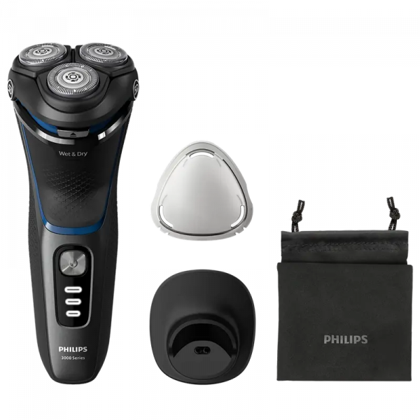 Электробритва мужская Philips 3000 Series Чёрный - Роторная | Влажный,Сухой | 60 мин
