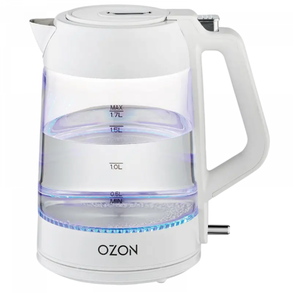 Электрочайник OZON EKC-1705A-GS Белый - 2200 Вт | 1.7 л | Нержавеющая сталь, Стекло