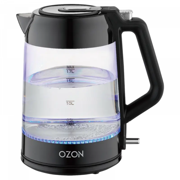 Электрочайник OZON EKC-1705A-GS Чёрный - 2200 Вт | 1.7 л | Нержавеющая сталь, Стекло