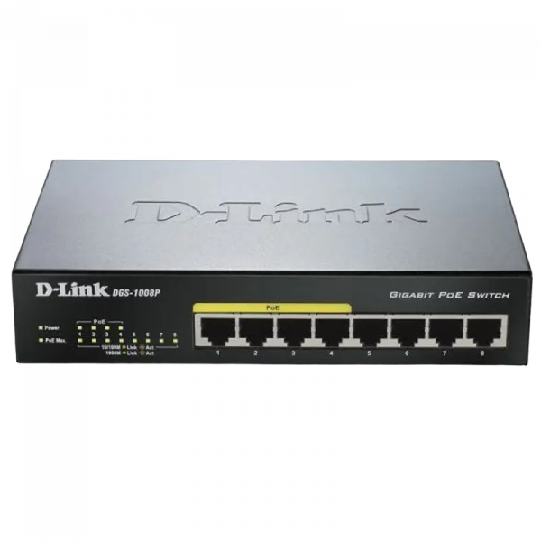 Comutator PoE D-Link DGS-1008P Negru - 80 W | 4x IEEE 802.3af