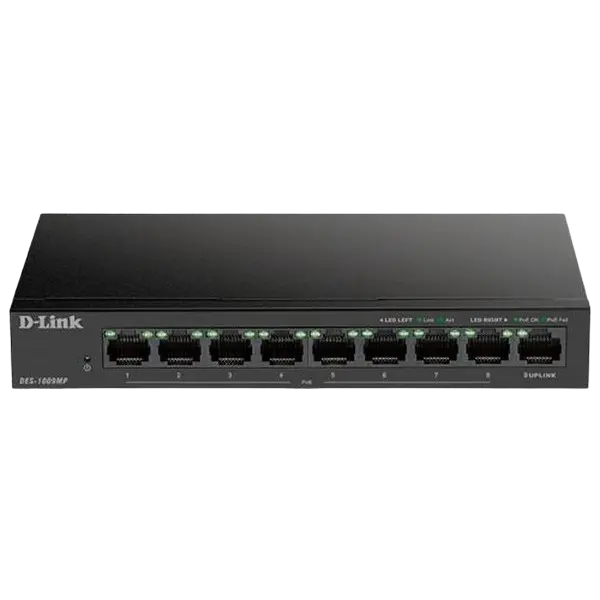 PoE коммутатор D-Link DES-1009MP Черный - 10 Вт | 8x IEEE 802.3af/at, 117W
