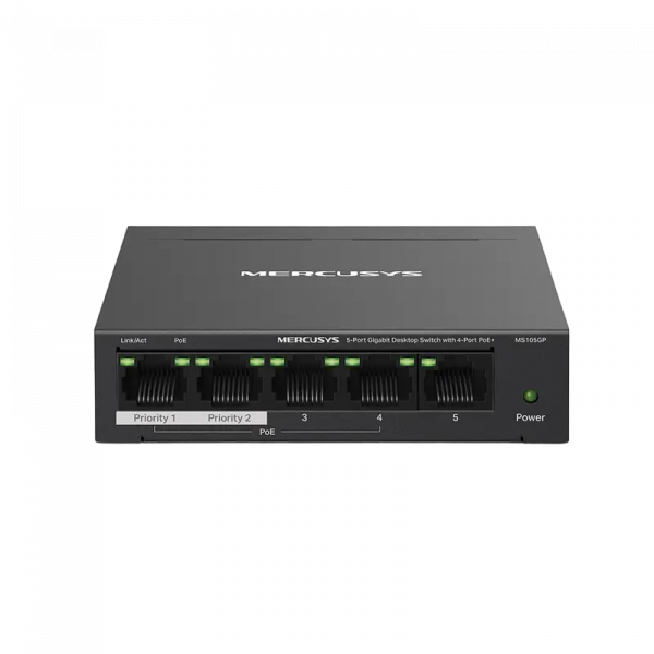 PoE коммутатор MERCUSYS MS105GP Черный - 65 Вт | 4x IEEE 802.3af/at