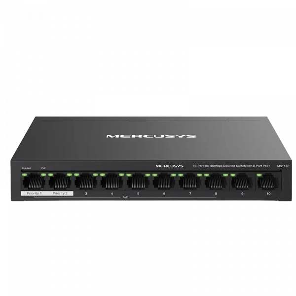 PoE коммутатор MERCUSYS MS110P Черный - 65 Вт | 8x IEEE 802.3af/at