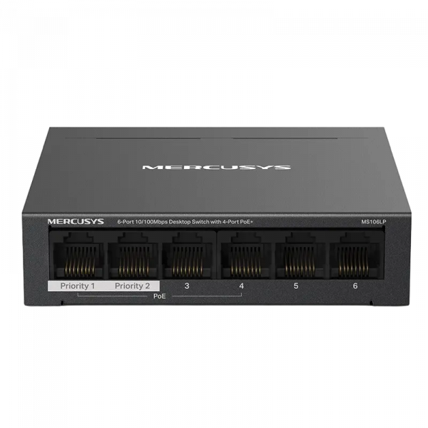 Сетевой коммутатор MERCUSYS MS106LP Черный - 40 Вт | 4x IEEE 802.3af/at