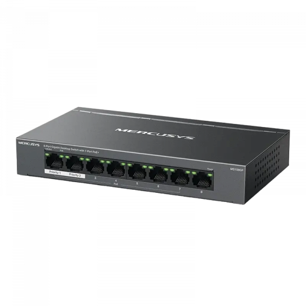 PoE коммутатор MERCUSYS MS108GP Черный - 65 Вт | 7x PoE+ PoE коммутатор MERCUSYS MS108GP Черный - 65 Вт | 7x PoE+