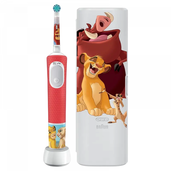Periuță de dinți electrică Braun Kids D103.413.2KX Lion King Roșu | Alb - Pentru copii | Rotativ | Moale | Rotundă
