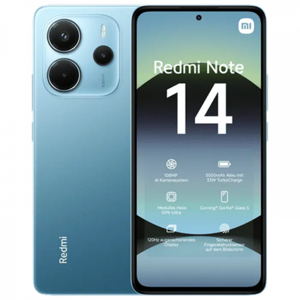 Smartphone Xiaomi Redmi Note 14 , 6 GB / 128GB - 6.67" | AMOLED | 120 Hz | 5500 mAh | nano-SIM Dual | Ocean Blue Smartphone Xiaomi Redmi Note 14 , 6 GB / 128GB - 6.67" | AMOLED | 120 Hz | 5500 mAh | nano-SIM Dual | Ocean Blue