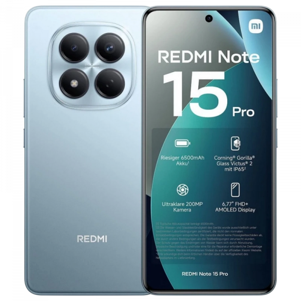 Смартфон Xiaomi Redmi Note 15 Pro, 12 ГБ / 512ГБ - 6.77" | AMOLED | 120 Гц | 6500 мАч | nano-SIM Dual | Glacier Blue