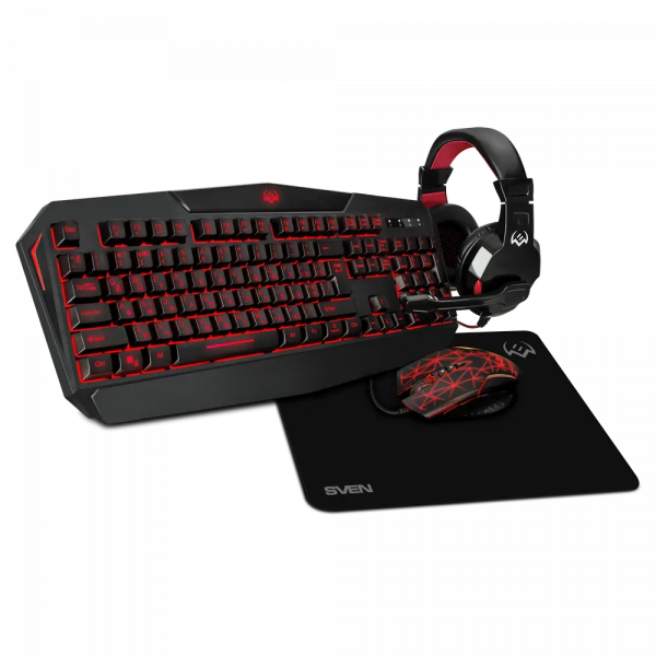 Set Tastatură + Mouse + Mouse Pad + Căști SVEN GS-4300 Membrană Negru - Cu fir | Engleza,Rusă