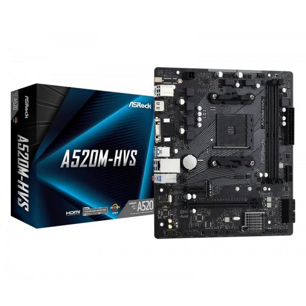 Placă de bază ASRock A520M-HVS AM4 Micro-ATX - AMD A520 | DDR4 SDRAM | 2x DIMM