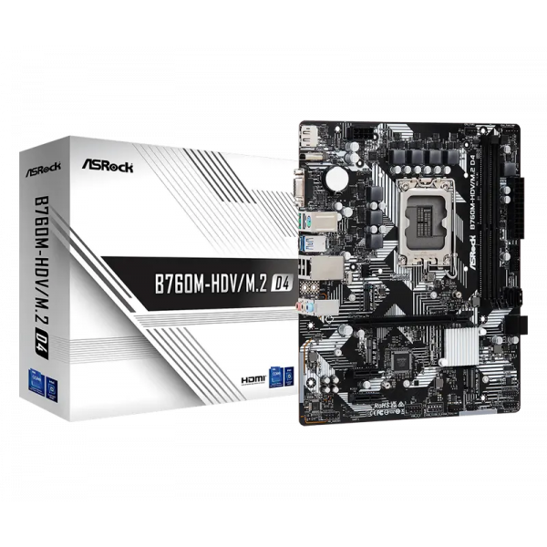 Материнская плата ASRock B760M-HDV/M.2 D4 LGA1700 Micro-ATX - Intel B760 | DDR4 SDRAM | 2x DIMM