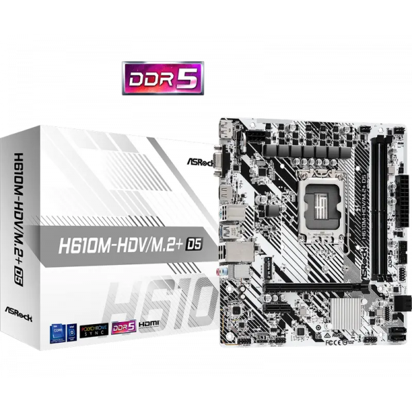 Placă de bază ASRock H610M-HDV/M.2+ D5 LGA1700 Micro-ATX - Intel H610 | DDR5 SDRAM | 2x DIMM