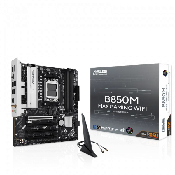 Placă de bază ASUS B850M MAX GAMING WIFI AM5 Micro-ATX - AMD B850 | DDR5 SDRAM | 4x DIMM Placă de bază ASUS B850M MAX GAMING WIFI AM5 Micro-ATX - AMD B850 | DDR5 SDRAM | 4x DIMM