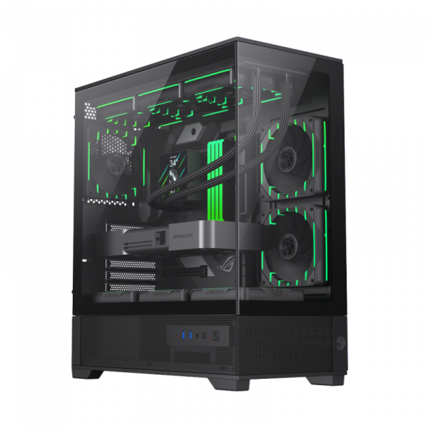 Компьютерный корпус Gamemax VISTA 2 AB Midi-Tower Черный - Без блока питания | Металл, закаленное стекло
