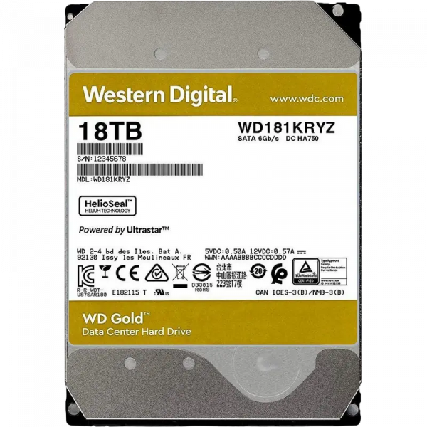 Жесткий диск Western Digital WD Gold 18 ТБ - 3.5" | SATA-3 (6 Гбит/сек)