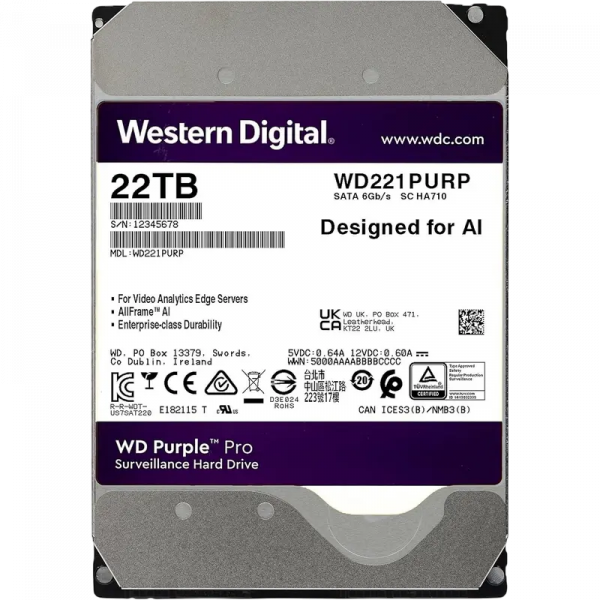 Unitate HDD Western Digital WD Purple Pro 22 TB - 3.5" | SATA-3 (6 Gb/s)