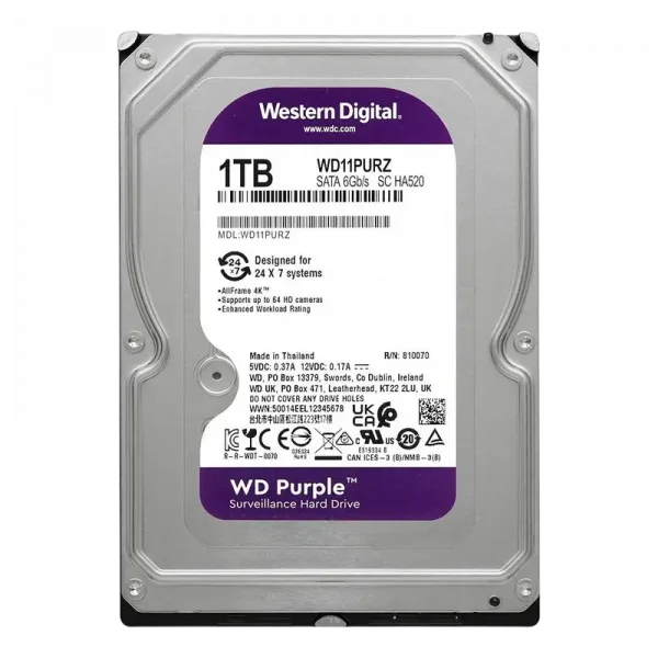 Unitate HDD Western Digital WD Purple 1 TB - 3.5" | 180 MB /s | SATA-3 (6 Gb/s)
