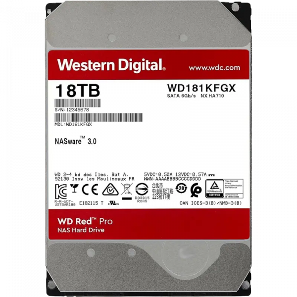 Unitate HDD Western Digital WD Red Pro 18 TB - 3.5" | 272 MB /s | M.2 SATA, NVMe