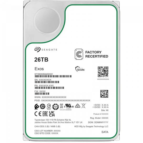 Жесткий диск Seagate Exos 26 ТБ - 3.5" | 190 МБ /с | SATA-3 (6 Гбит/сек)