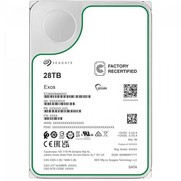 Жесткий диск Seagate Exos 28 ТБ - 3.5" | 190 МБ /с | SATA-3 (6 Гбит/сек)