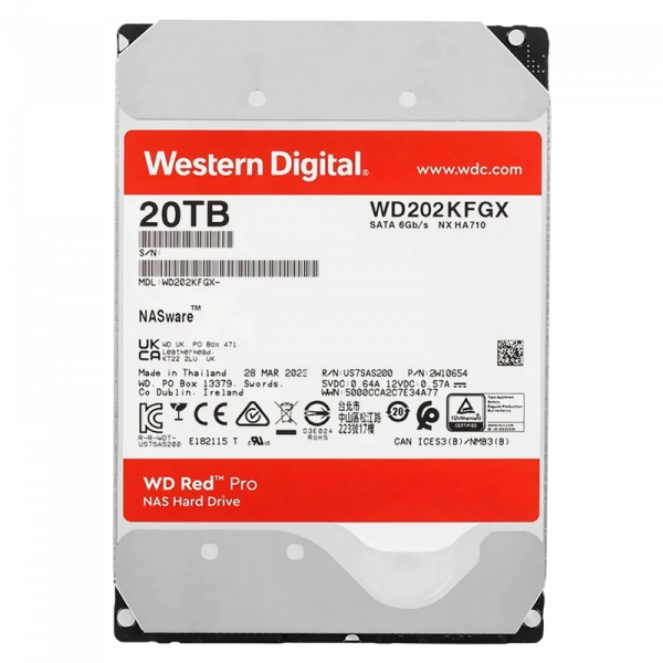 Жесткий диск Western Digital WD Red Pro 20 TB - 3.5" | 285 МБ /с | SATA-3 (6 Гбит/сек)