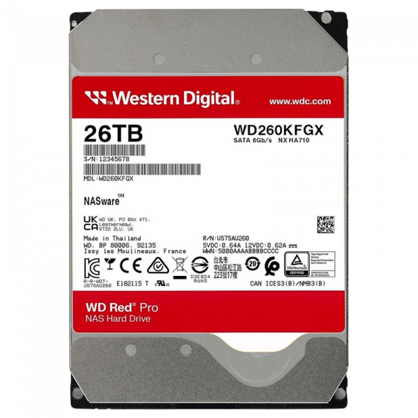 Жесткий диск Western Digital WD Red Pro 26 ТБ - 3.5" | 272 МБ /с | SATA-3 (6 Гбит/сек)
