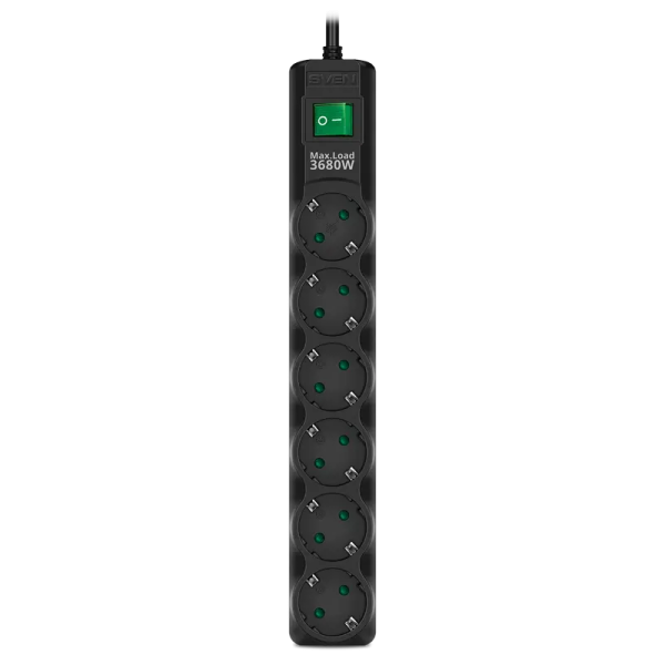 Сетевой фильтр SVEN SF-06E-16 Черный - 1.8 м | 3680 Вт | 6 Сетевой фильтр SVEN SF-06E-16 Черный - 1.8 м | 3680 Вт | 6