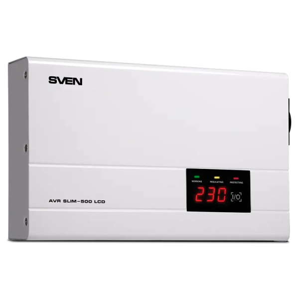 Стабилизатор напряжения SVEN SLIM AVR-500 LCD Белый - 500 ВА | 400 Вт Стабилизатор напряжения SVEN SLIM AVR-500 LCD Белый - 500 ВА | 400 Вт