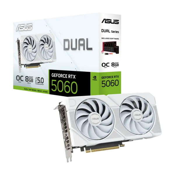 Видеокарта ASUS Dual GeForce RTX 5060 White OC - 8GB | PCI-E 5.0 x16 Видеокарта ASUS Dual GeForce RTX 5060 White OC - 8GB | PCI-E 5.0 x16