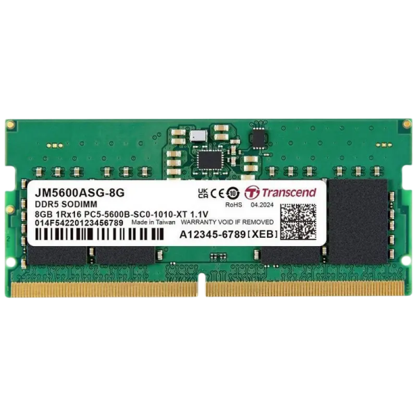 Оперативная память Transcend JetRam JetRam 8 ГБ Green/Gray - DDR5 SDRAM | 5600 МГц | 1x 8 ГБ Оперативная память Transcend JetRam JetRam 8 ГБ Green/Gray - DDR5 SDRAM | 5600 МГц | 1x 8 ГБ
