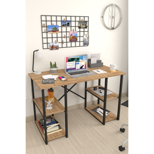 Masa de birou cu 4 compartimente Metal Nex Home 120 x 60 cm, Stejar