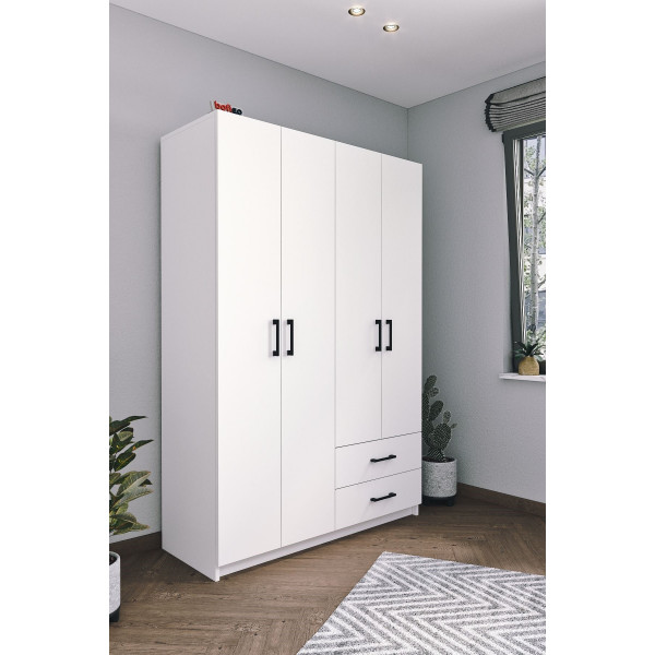 Dulap cu balamale, 4 usi Nex Home 180 x 47 x 120 cm, Alb