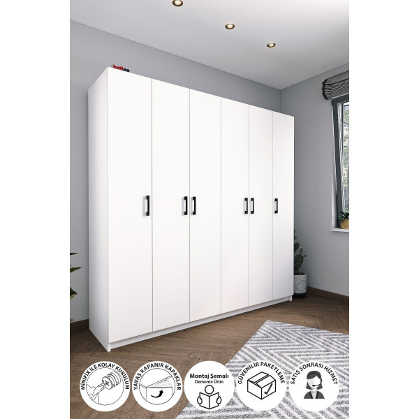 Шкаф на петлях, 6 дверей Nex Home 180 х 47 х 180 см, Белый Шкаф на петлях, 6 дверей Nex Home 180 х 47 х 180 см, Белый