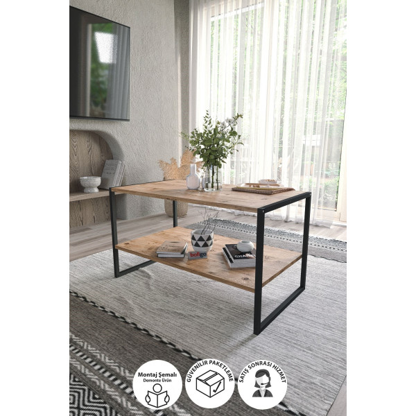 Журнальный столик с 2 уровнями Metal Nex Home 90 x 50 см, Дуб Журнальный столик с 2 уровнями Metal Nex Home 90 x 50 см, Дуб
